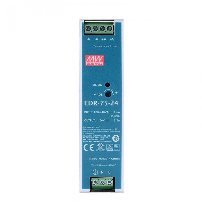 Mean Well EDR-75-24 Alimentatore switching 75W 24VCC 3,2A 115/230VCA Alimentatore su guida DIN