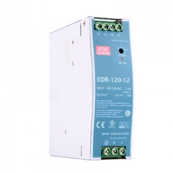 Mean Well EDR-120-12 Alimentatore switching 120W 12VCC 10A 115/230VCA Alimentatore su guida DIN